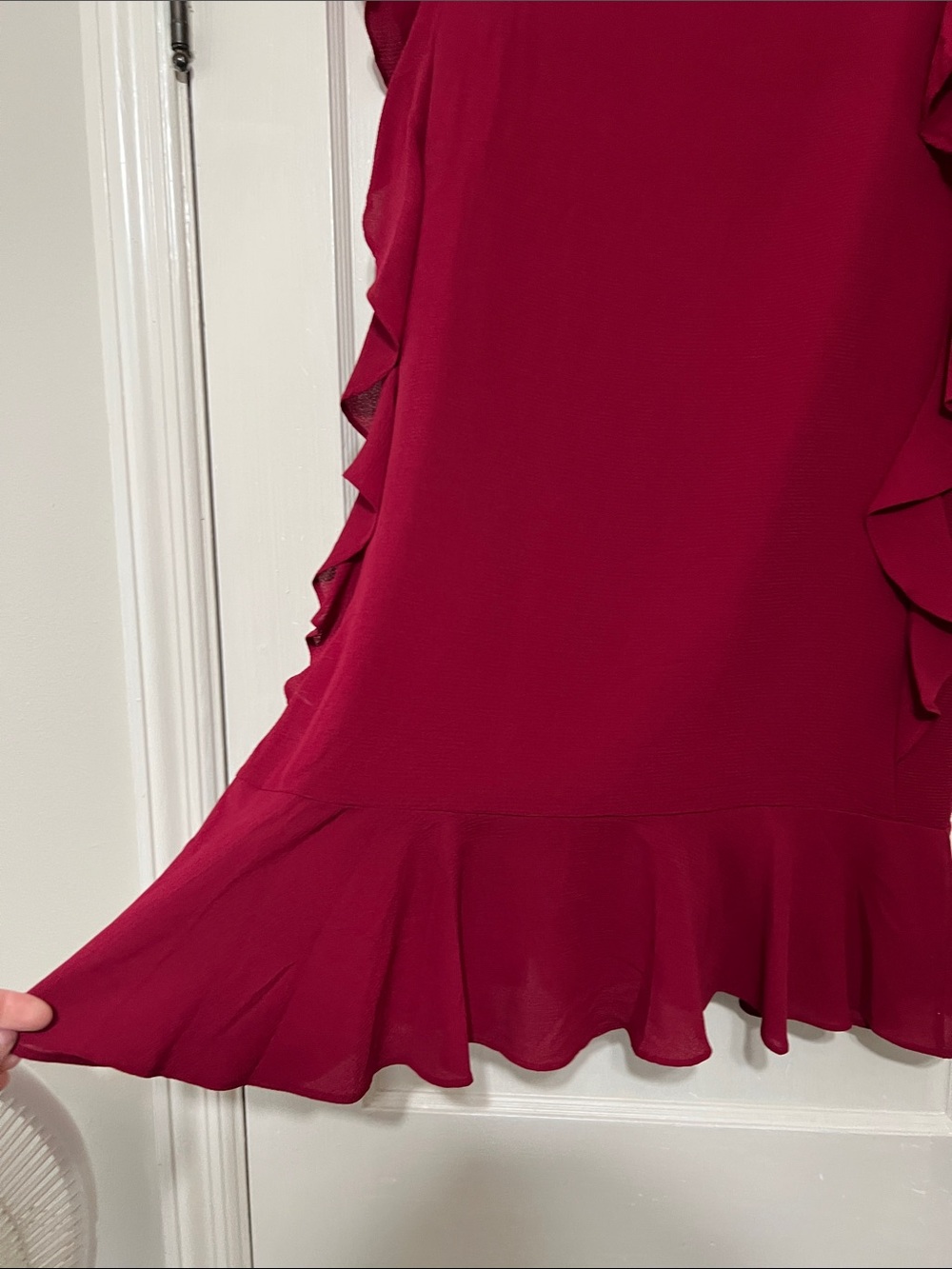 Bobeau Raspberry dark red wine Ruffle-Trim dress